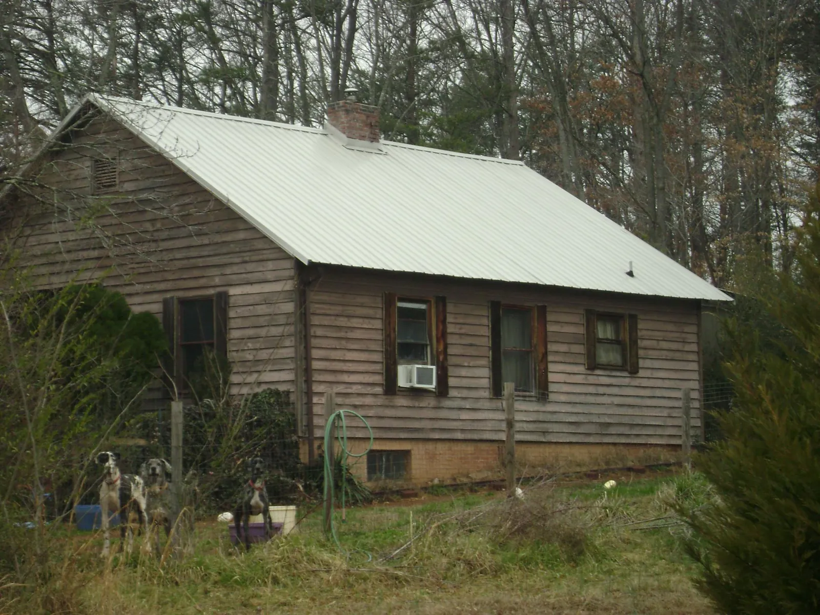White metal roof on an old wood sided farmhouse, from a Asphalt Shingle Roof Repair job in Watkinsville